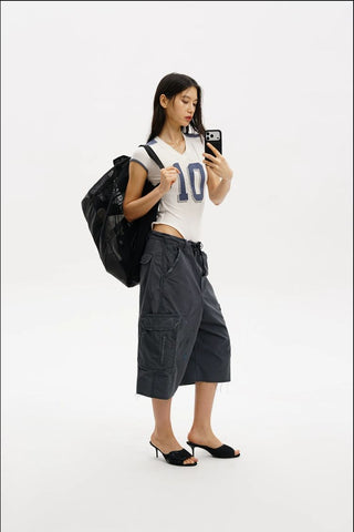 [MASONPRINCE] Distressed Cargo Capri Shorts