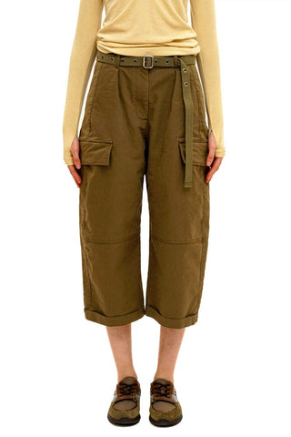 [Moromoro2] 3D Silhouette Belted Work Cropped  Pants