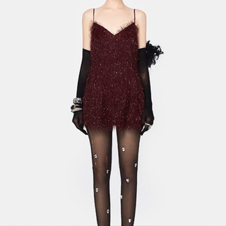 V neck fluffy cami mini dress