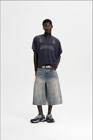 [MASONPRINCE] Washed Slub Denim Cropped Wide Pants