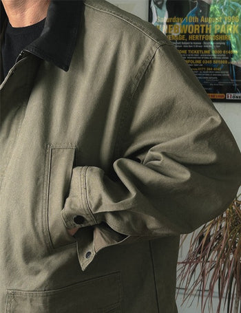 Cationic Leather Collar Washed Jacket (2 colors)