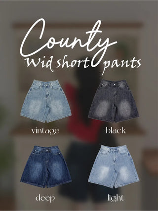 5/8 length wide wash denim shorts