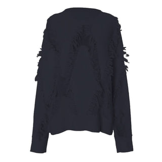 Long sleeve crewneck tassels knitted top