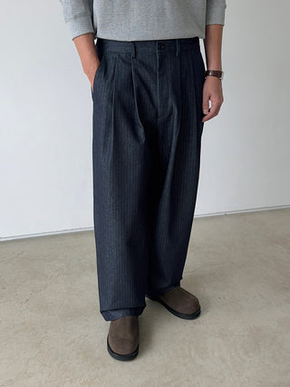 Getty Herringbone Double-Pleat Half-Band Pants