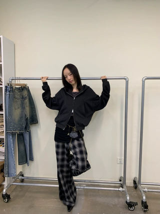 NEVERSEEZ Plaid Loose Fit Trousers