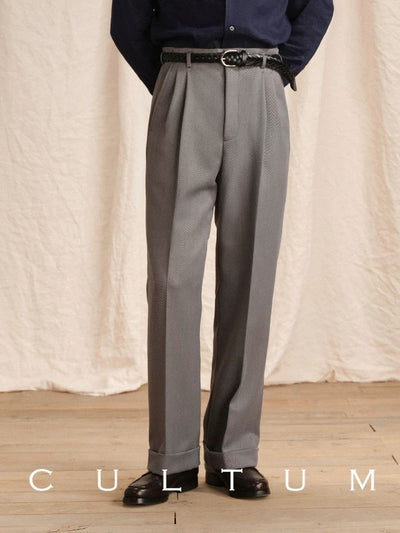 [CULTUM] Double Pleat Straight Leg Trousers