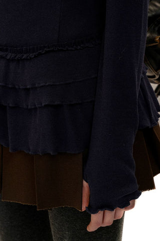 [Moromoro2] Soft Ribbed Lace Trim Long Sleeve  Top