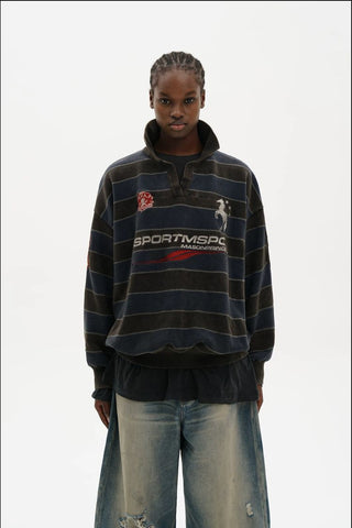 [MASONPRINCE] Washed Striped Polo Knit Sweater
