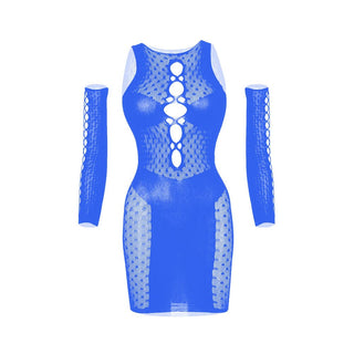Gloves net polka dot hollow out cut out mini dress