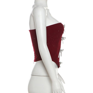 Bowknot glitter backless tube top