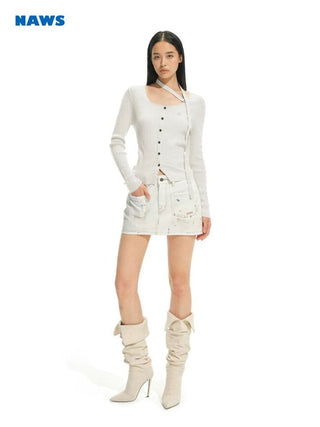 [NOTAWEAR] Wool Blend Ribbed Slim Fit  Cardigan