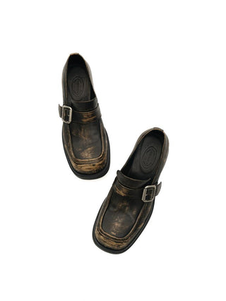 [Moromoro2] Distressed Leather Loafers