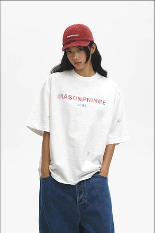 [MASONPRINCE] Slub Cotton Distressed Logo Tee
