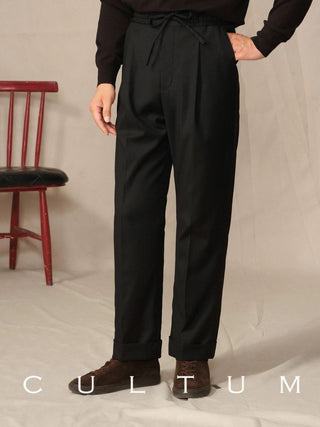 [CULTUM] Herringbone Drawstring Pleated Pants