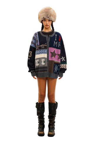 [Moromoro] Multi Pattern Patchwork Knit Set