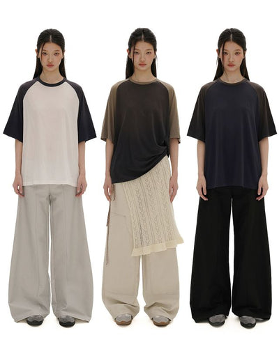 [moromoro2] Ultra Thin Contrast Raglan Sleeve  T-Shirt