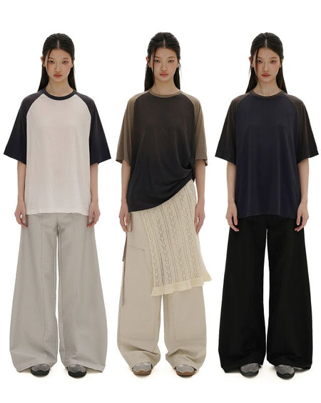 [moromoro2] Ultra Thin Contrast Raglan Sleeve  T-Shirt