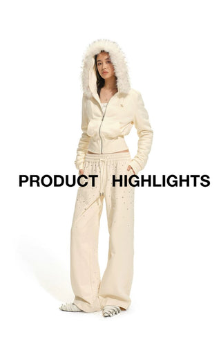 [NOTAWEAR] Fur Collar Hooded Zip-Up  Sweatshirt