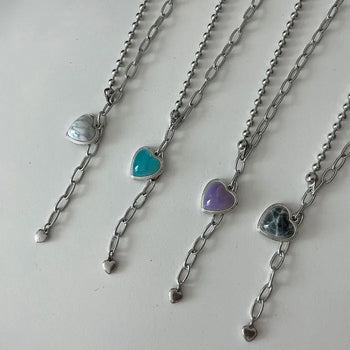 (surgical) half chain heart necklace (4c)