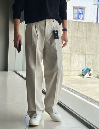 Good Fit Double-Pleat Cotton Wide Pants (5 colors)