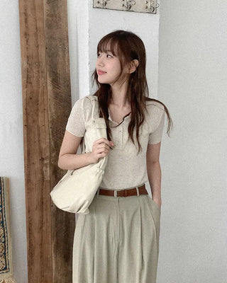 Linen ribbed button knit