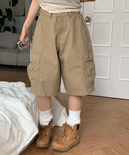 Camel Vintage Cargo Bermuda Pants - 2 Colors