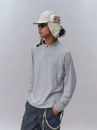 [Monterest] 3A Antibacterial Grid Fleece Half-Zip Tee