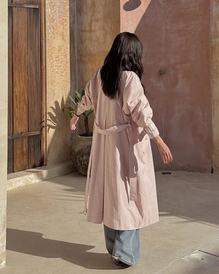 (2 colors) Pleated single trench coat