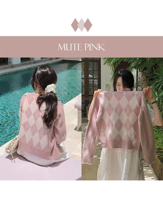 (3 colors) Back Point Argyle Cardigan