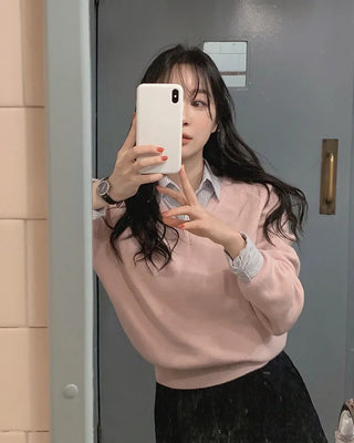 (8 colors) High-gauge V-neck raglan knit