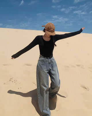 Real wide-leg denim pants