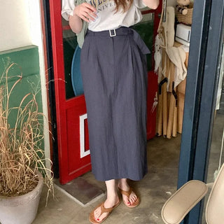 Belted long skirt