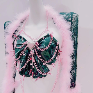 Long sleeve feather metal chain rivet applique pant set