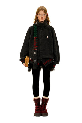 [Moromoro2] Rabbit Embroidered Contrast  Knit