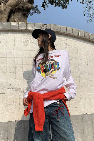 loose cartoon graphic print long sleeve top
