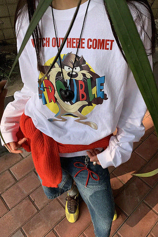 loose cartoon graphic print long sleeve top
