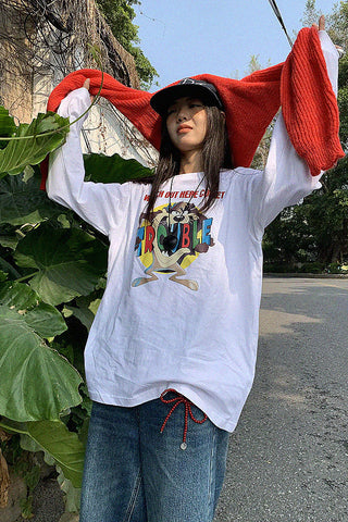 loose cartoon graphic print long sleeve top