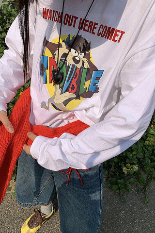 loose cartoon graphic print long sleeve top