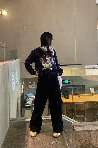 loose cartoon graphic print long sleeve top