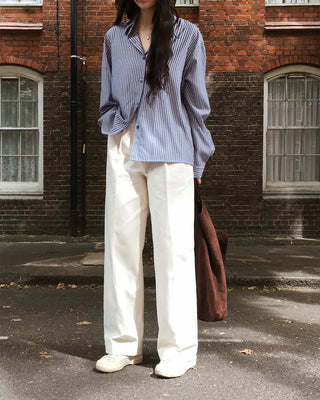 Wide cotton slacks with pleats