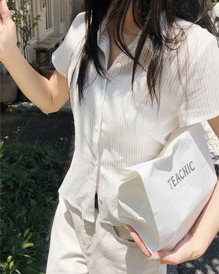 Striped short-sleeved shirt