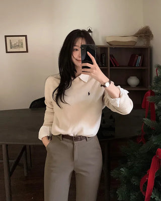 Warm fleece-lined semi-bootcut slacks