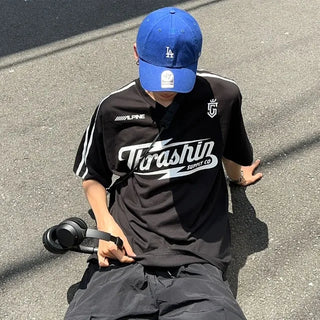Double-line V-neck short-sleeved T-shirt