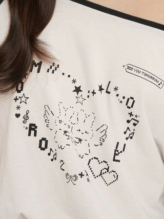[Moromoro2] Y2K Bunny Print Wide Neckline Raglan  Tee