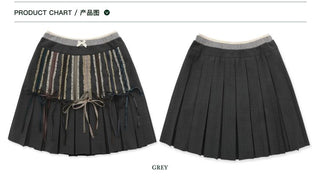 [Moromoro2] Lace Trim Plaid Patchwork Pleated  Skirt