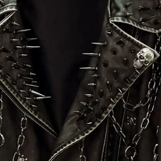 Long sleeve PU leather Skull applique zip-up top