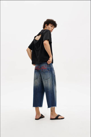 [MASONPRINCE] Studded Script Embroidery Wide Jeans