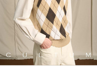 [CULTUM] Wool Blend Argyle V-Neck Knit Vest