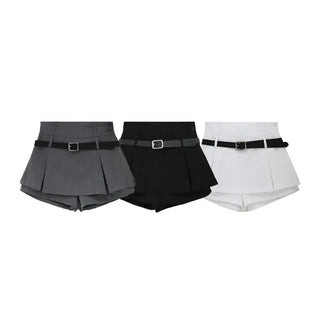 Belted pleated skort