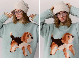 [Monterest] Relaxed Fit Dog Pattern Knit Sweater